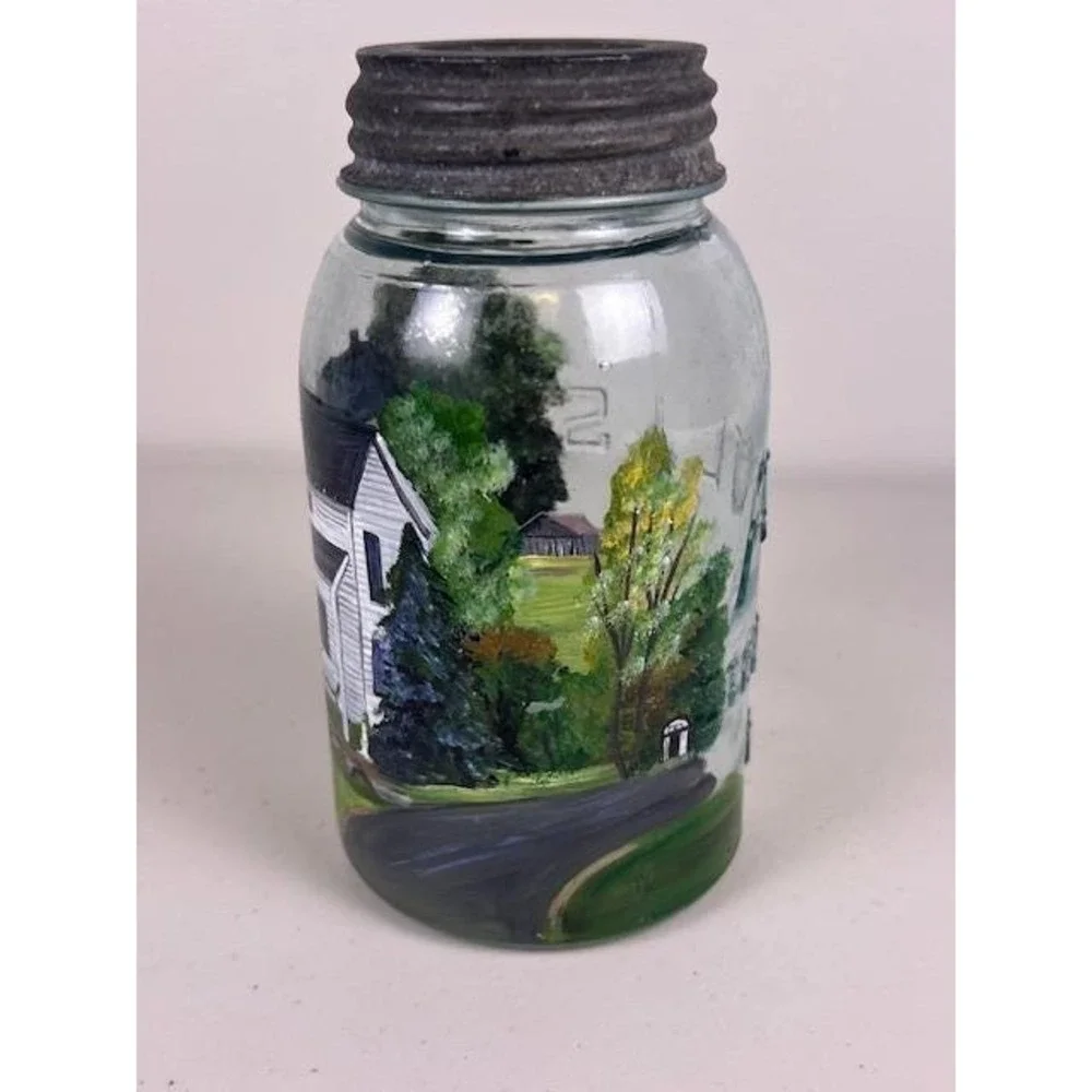 Vintage Atlas Strong‎ Shoulder Mason Jar Hand Painted Farmhouse Folk Art 1997